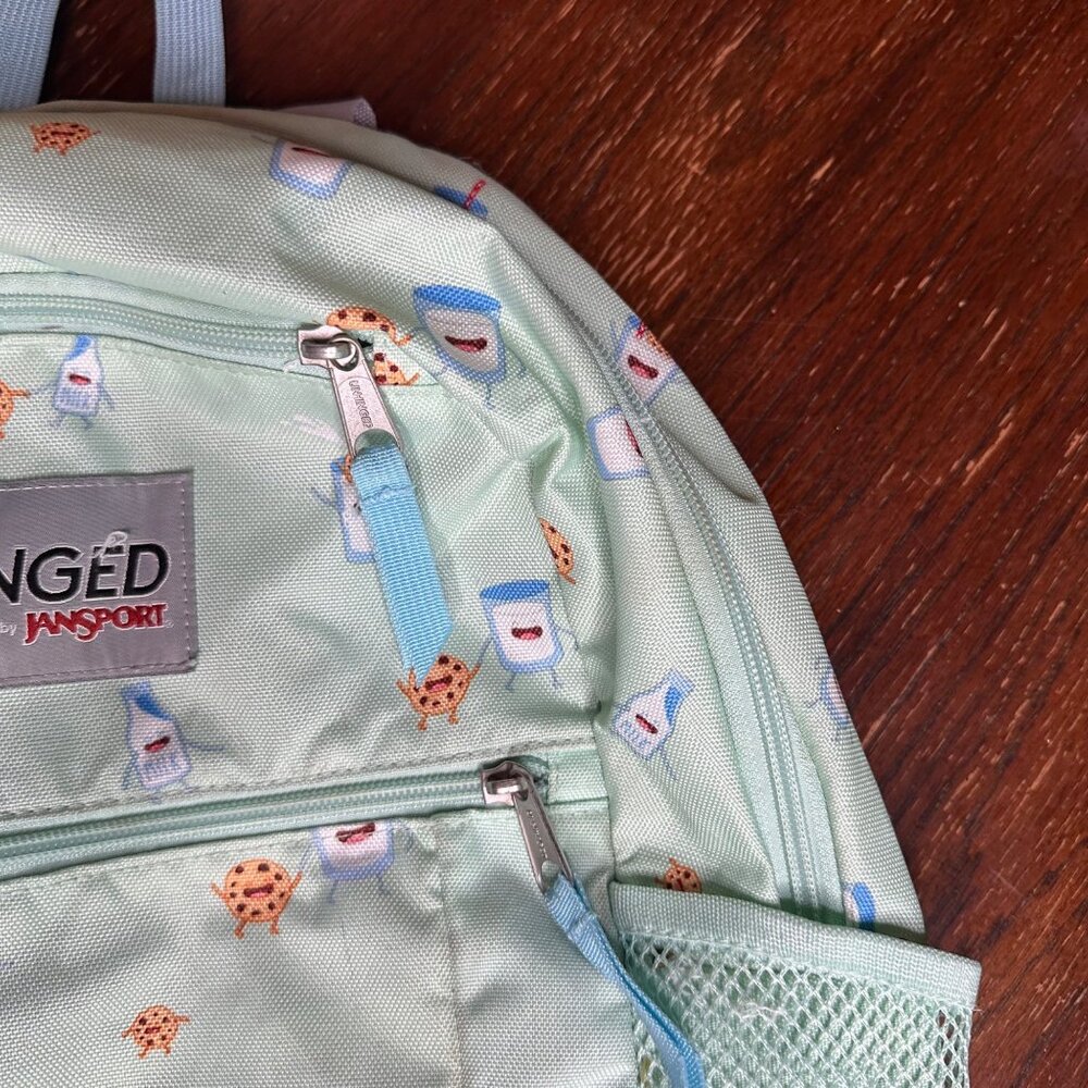 Unhinged By Jansport Mint Backpack With Milk & Cookies Print Adjustable Straps - Picture 9 of 14